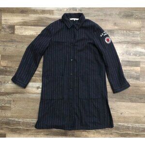 Zara Womens Large Blue Trafalac Outerwear Wool  Long Trench Jacket